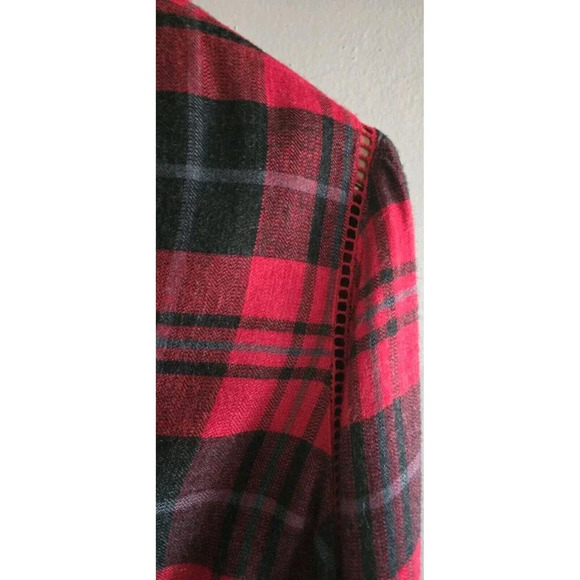 Soft Surroundings Shirt Womens M Triana Red Plaid Button Front Flannel  Ruffle - Picture 4 of 8